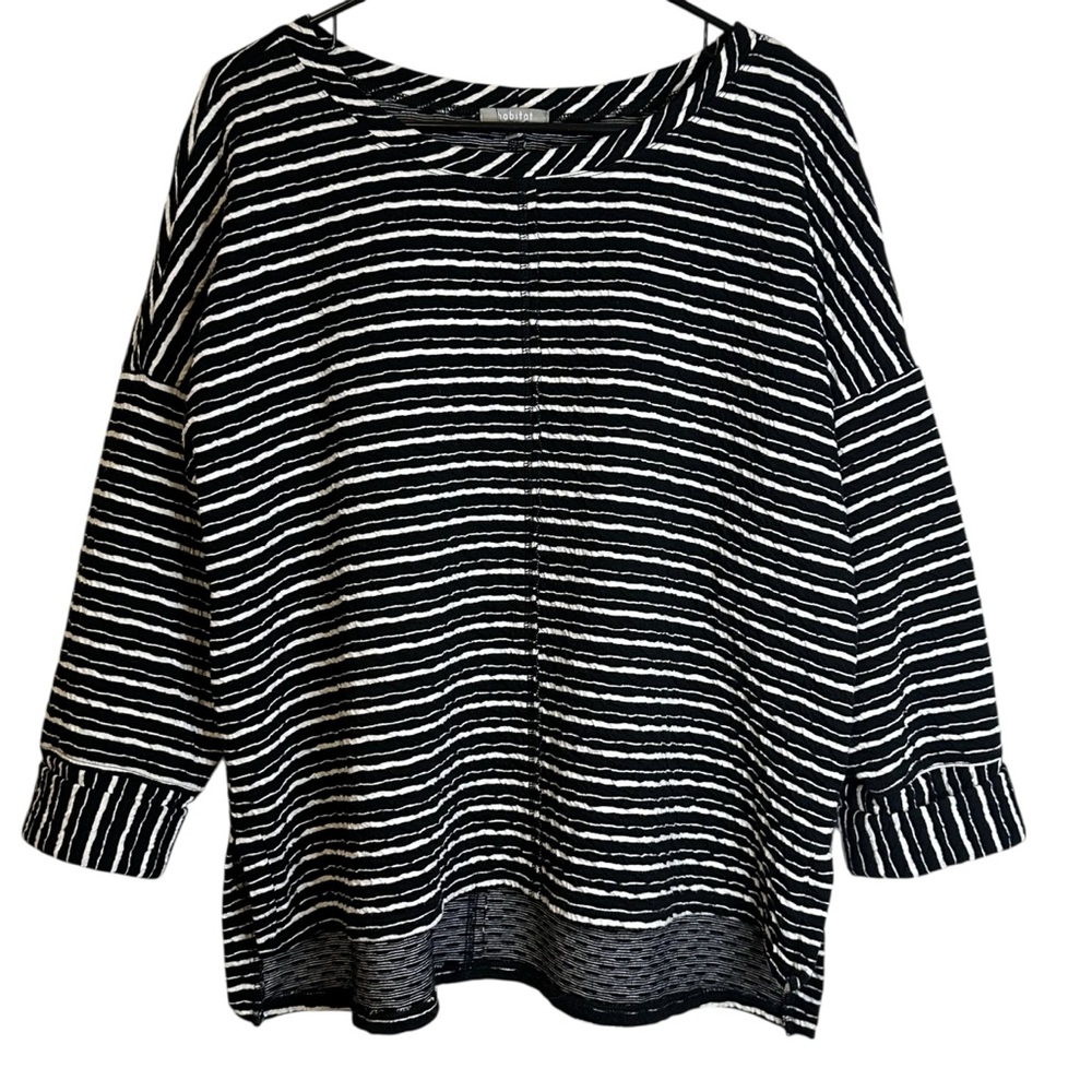 Habitat Striped Textured Cotton Top Artsy Lagenlook Coastal Boho Travel Large